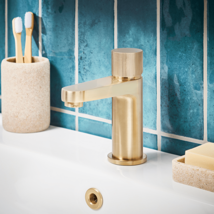 Scudo Koko Mono Basin Mixer, Brushed Brass