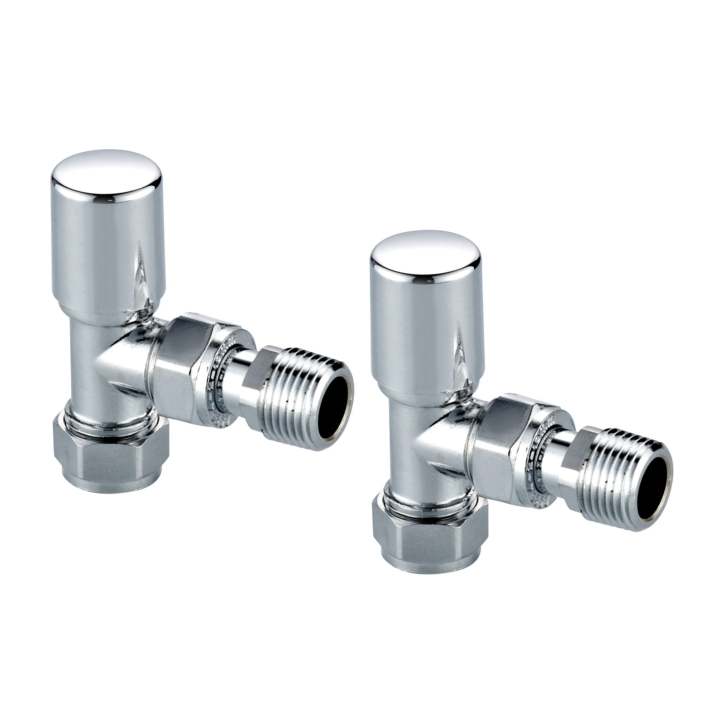 Scudo Radiator Valve, Angled, 15mm, Chrome — Pair