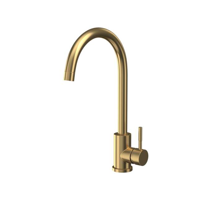 Scudo Manhattan Single Lever Kitchen Mixer Tap, Swivel Spout, Brushed Brass