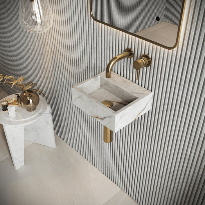 Scudo Élan Aurelia Wall Basin – A. White Marble 300x250x100mm