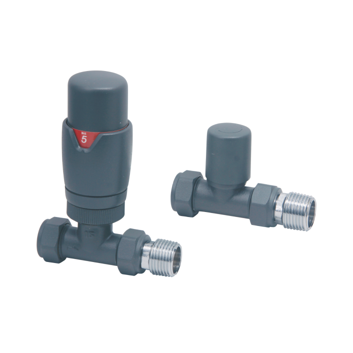 Scudo Designer Twin Pack Thermostatic Radiator Valve, Straight, Anthracite
