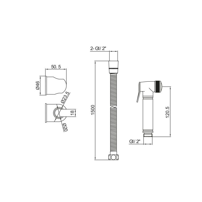 Scudo Rosiers Douche Handset, Flexi Hose & Holder, Chrome