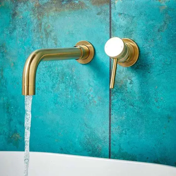 Scudo Core Wall Mounted Basin Tap & Filler, Brushed Brass