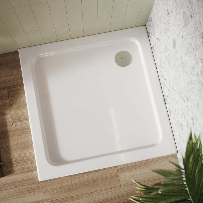 Scudo Eco-Stone Square Shower Tray, 30mm, White — 800 x 800mm