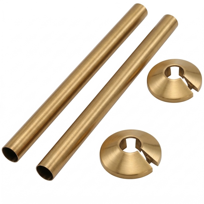 Scudo Radiator Snap-On Pipe Cover, 200 x 16mm, Aluminium, Brushed Brass — Pair