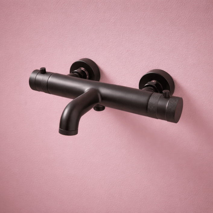 Scudo Core Thermostatic Bath Shower Mixer, 2 Outlet, Brushed Bronze