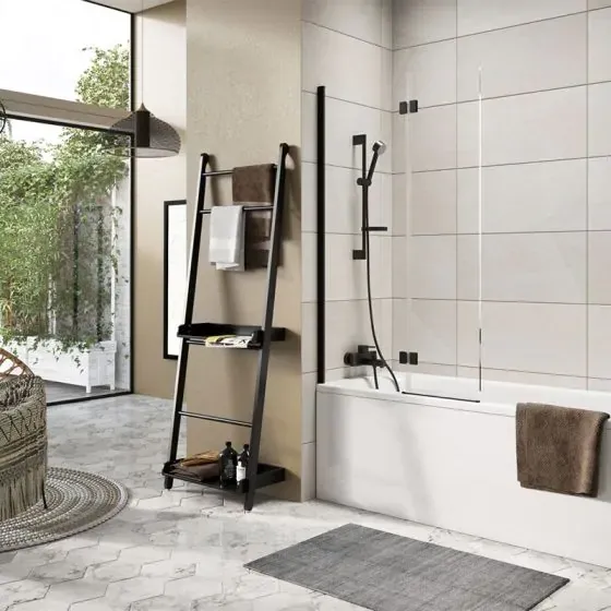 Scudo Thalia Inward Opening Bath Screen, Black — 900 x 1500mm