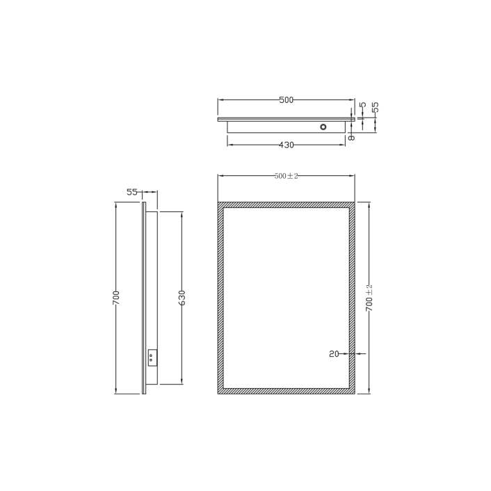 Scudo Mosca LED Mirror with Demister Pad & Shaver Socket, 500 x 700mm