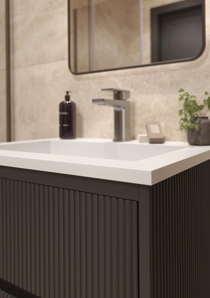 Scudo Linea Square Vanity Unit, Matt Black — 590 x 475 x 480mm