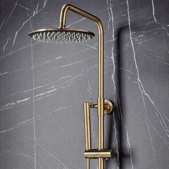 Scudo Rainford Exposed Round Rigid Riser Shower, Brushed Brass