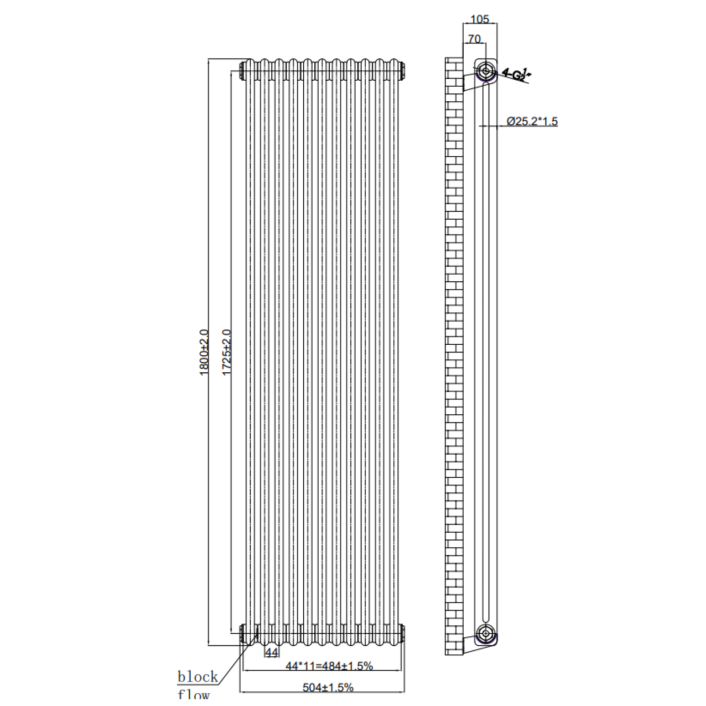 Scudo Foundry Column Radiator, 2 Column, 11 Sections, 1800 x 515mm — White