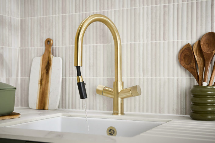 Scudo Kelvin 4-in-1 Boiling Water Tap, Pull Out D Spout, Brass