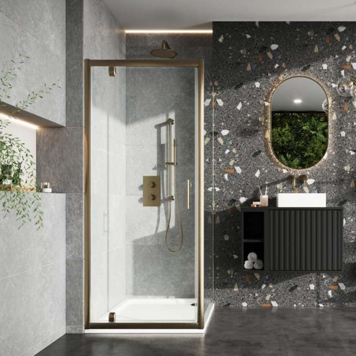 Scudo S6 Shower Side Panel, 6mm, Brushed Brass — 700mm