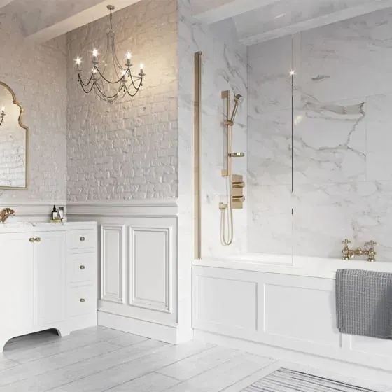 Scudo Thalia Single Panel Bath Screen, 8mm, Brushed Brass