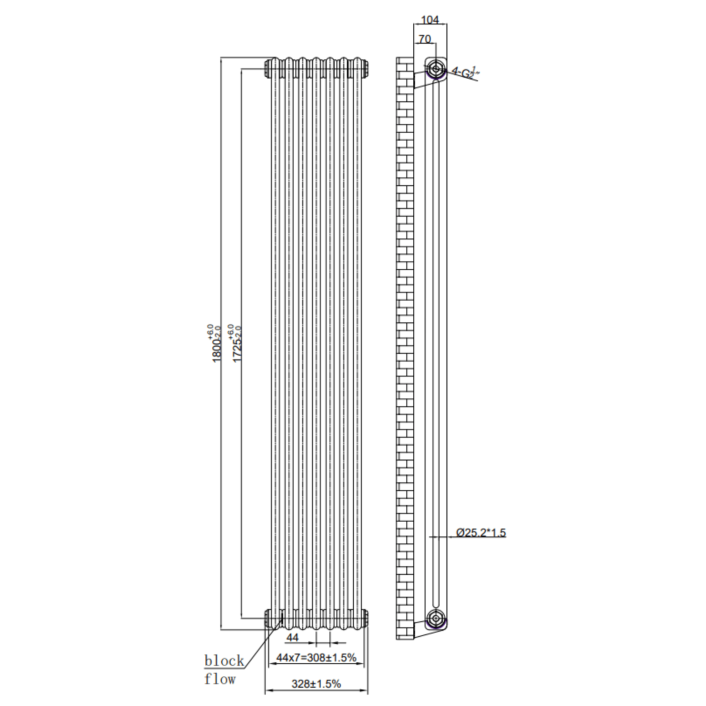 Scudo Foundry Column Radiator, 2 Column, 11 Sections, 1800 x 515mm — White