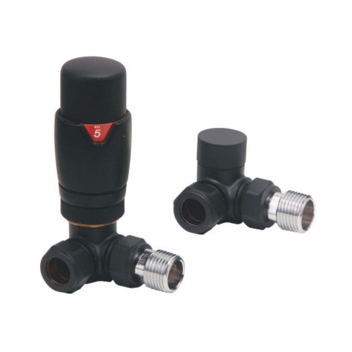 Scudo Designer Twin Pack Thermostatic Radiator Valve, Angled, Anthracite