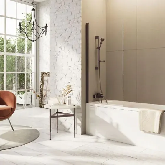 Scudo Thalia Single Panel Bath Screen, 8mm, Brushed Bronze
