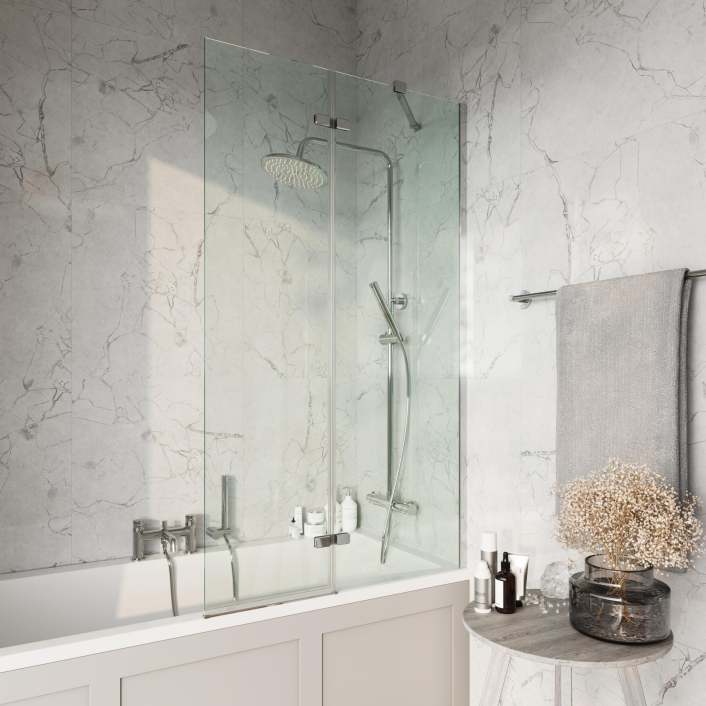 Scudo S6 Square Bath Screen with Fixed Panel, Chrome — 900mm