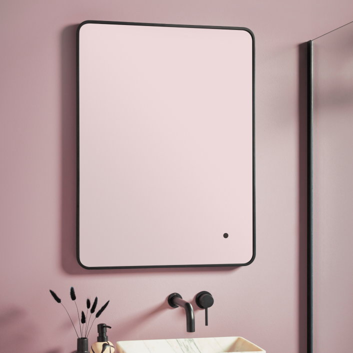 Scudo Soft Square LED Mirror, 600 x 800mm — Brushed Brass Frame