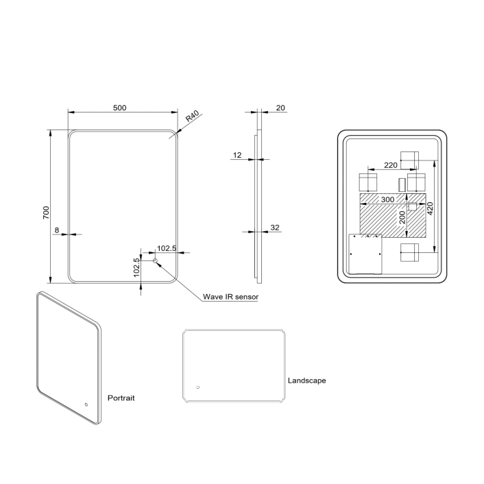 Scudo Soft Square LED Mirror, 600 x 800mm — Brushed Brass Frame
