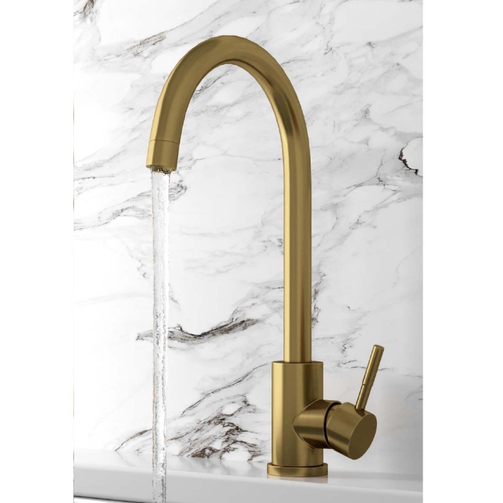Scudo Manhattan Single Lever Kitchen Mixer Tap, Swivel Spout, Brushed Brass