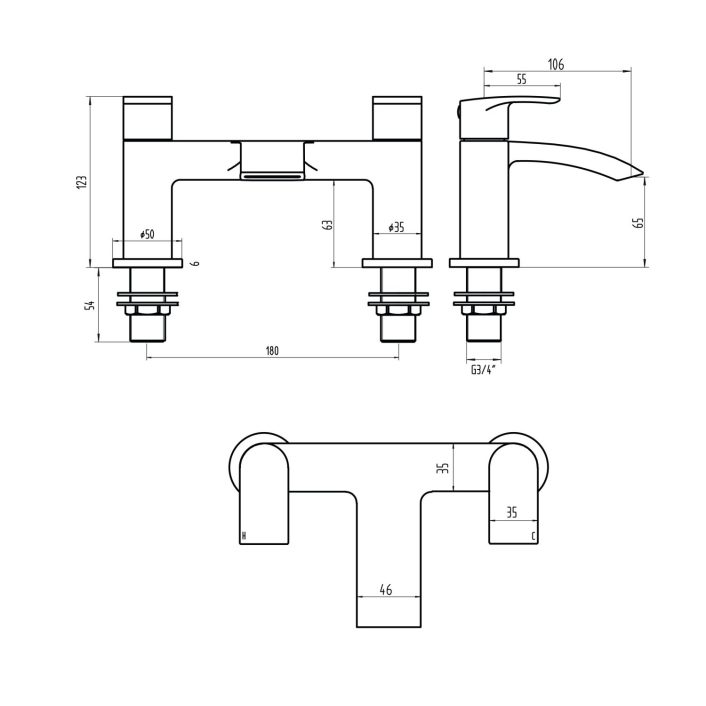 Scudo Belini Deck Mounted Bath Filler, Matt Black