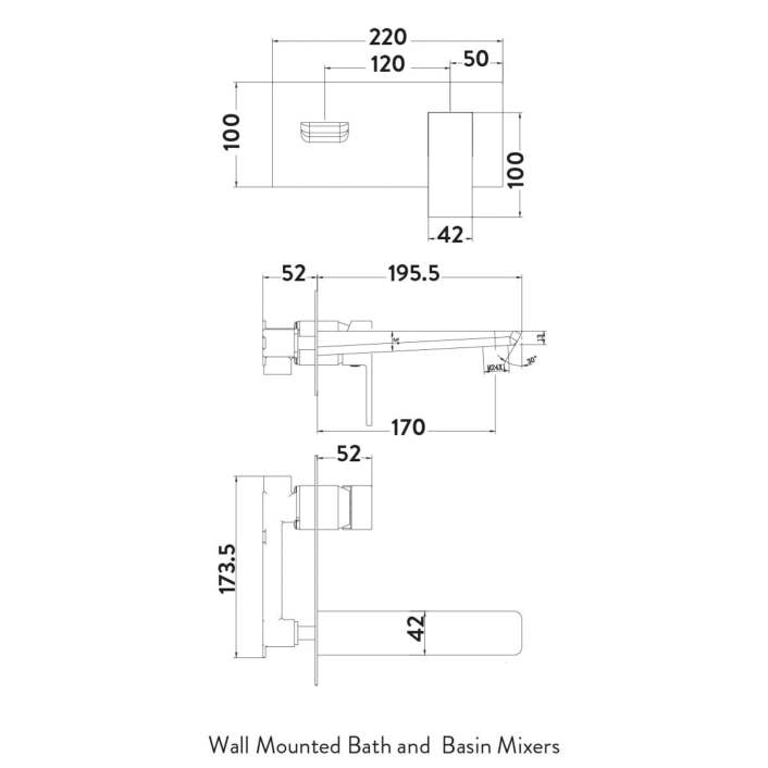 Scudo Muro Wall Mounted Basin Mixer, Chrome