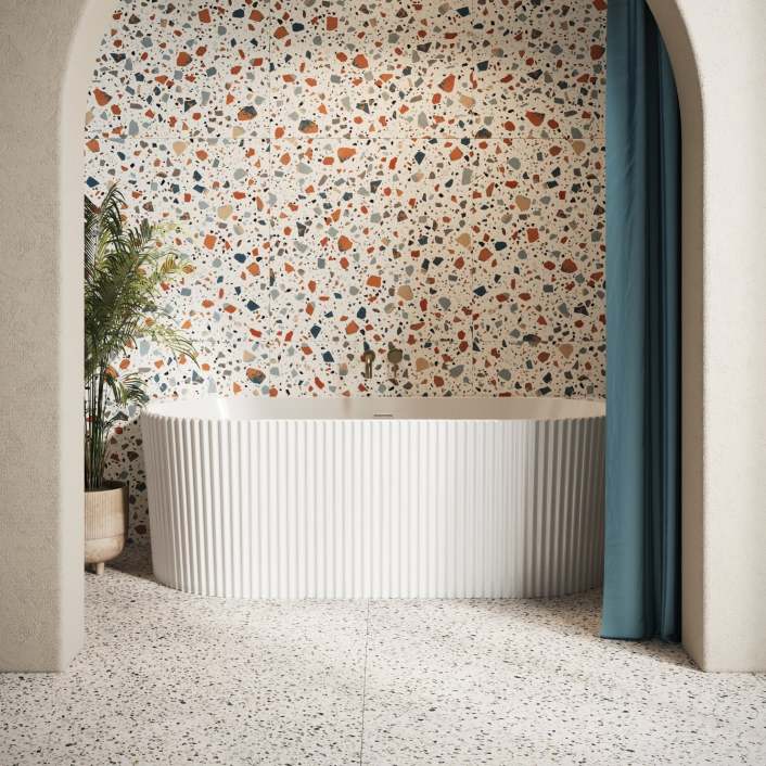 Scudo Fluted Back to Wall Bath, Acrylic — 1700 x 800 x 600mm
