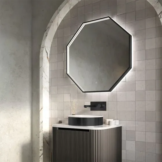Scudo Passa Octagonal Mirror, 600 x 600mm — Black