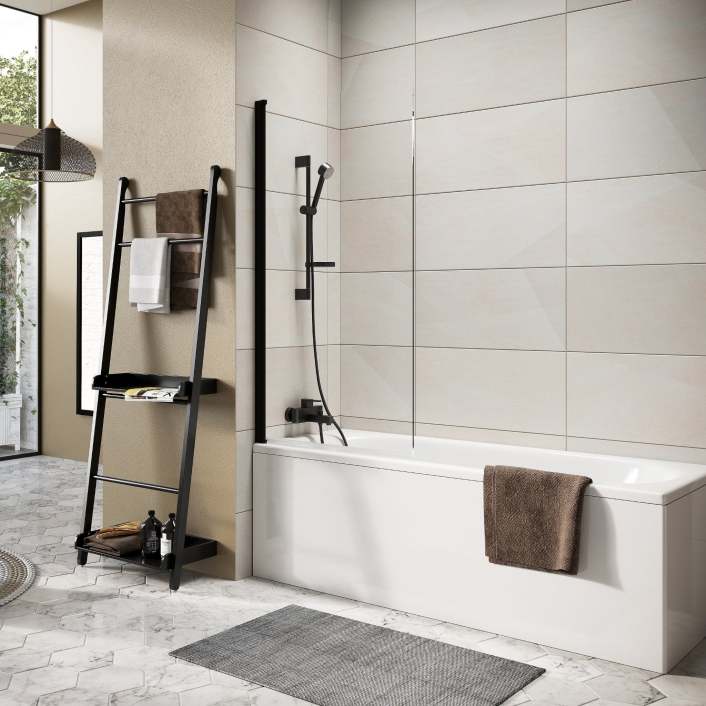 Scudo Thalia Single Panel Bath Screen, 8mm, Black