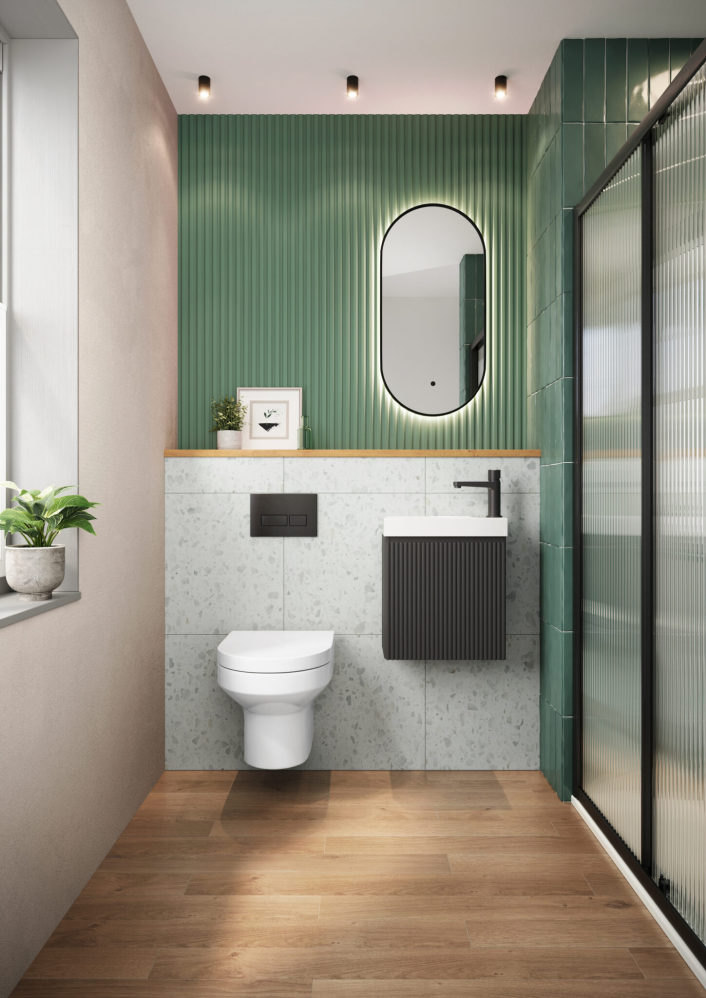 Scudo Linea Cloakroom Vanity Unit, Matt Black — 394 x 217 x 400mm