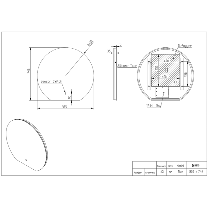 Scudo Alba LED Mirror, 600 x 560mm