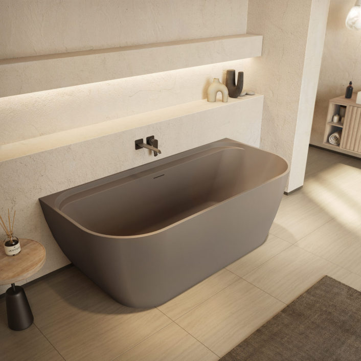 Scudo Bay Back to Wall Bath, Matt Clay — 1700 x 800mm
