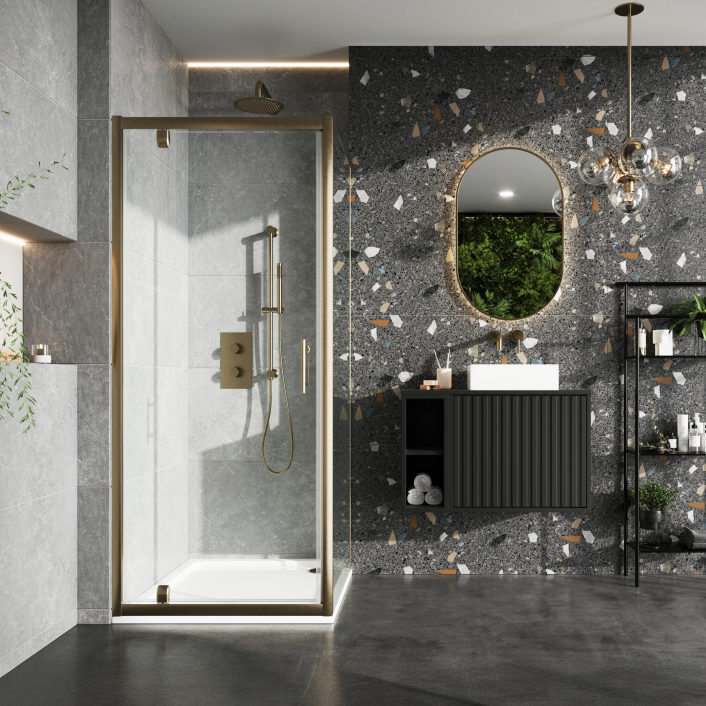 Scudo S6 Shower Side Panel, 6mm, Brushed Brass — 700mm