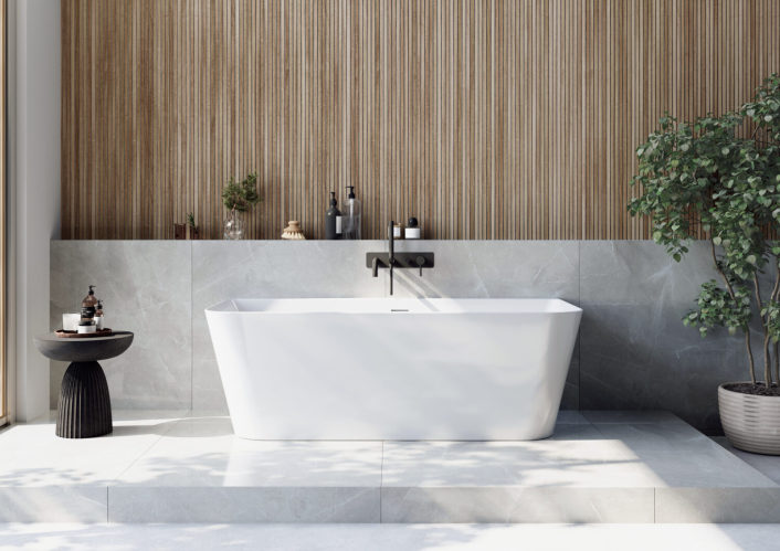 Scudo Porto Back to Wall Bath, White — 1700 x 800mm