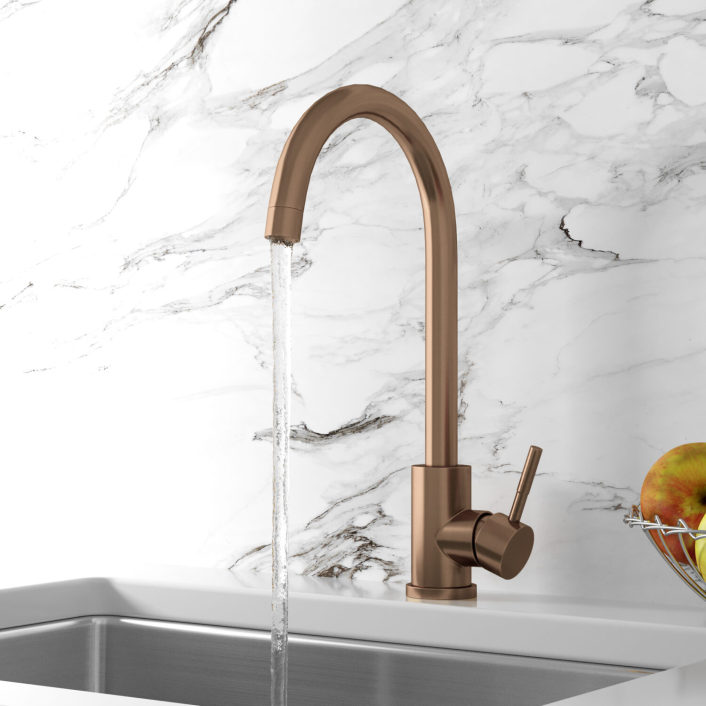 Scudo Manhattan Single Lever Kitchen Mixer Tap, Swivel Spout, Brushed Bronze