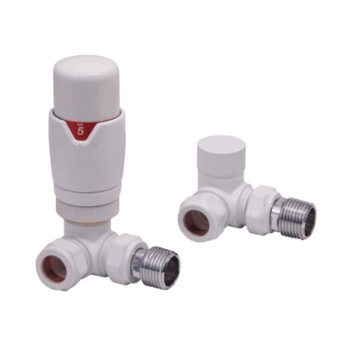 Scudo Designer Twin Pack Thermostatic Radiator Valve, Corner, White