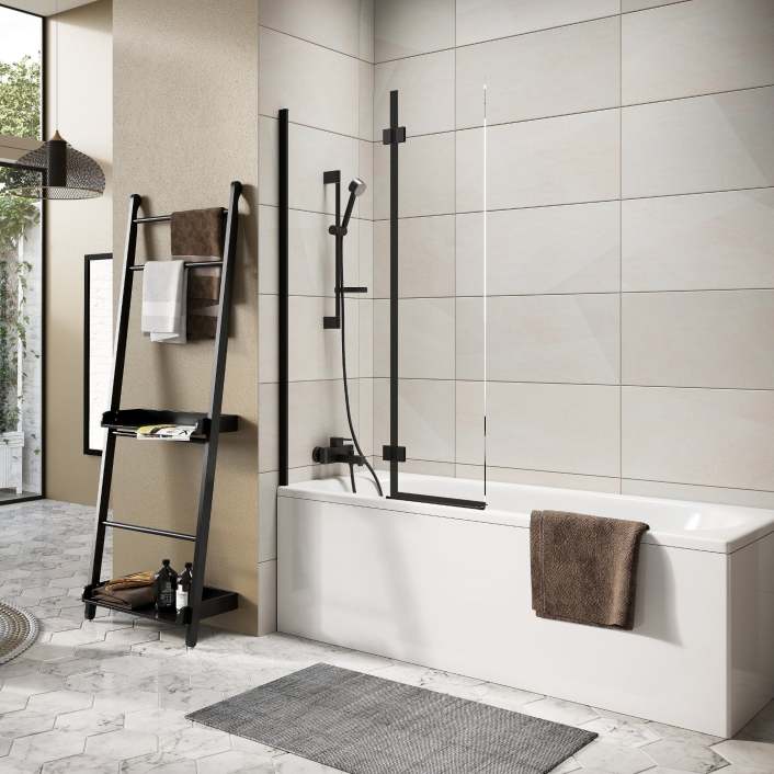 Scudo Thalia Inward Opening Bath Screen, Brushed Bronze — 900 x 1500mm