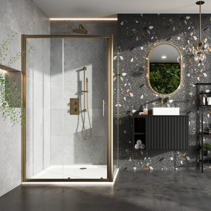 Scudo S6 Sliding Shower Door, 6mm, Brushed Brass — 1200mm
