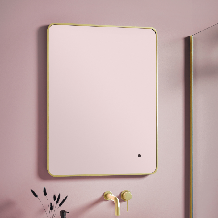 Scudo Soft Square LED Mirror, 600 x 800mm — Brushed Brass Frame