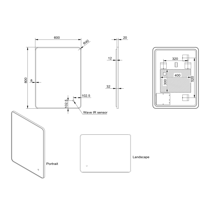 Scudo Soft Square LED Mirror, 600 x 800mm — Brushed Brass Frame