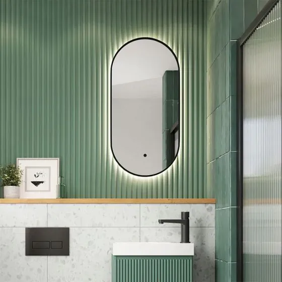 Scudo Aubrey Tablet LED Mirror, 400 x 800mm — Black Frame