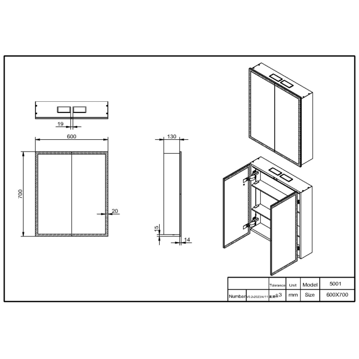 Scudo Bluetooth Cabinet, 500 x 700mm — Single Door