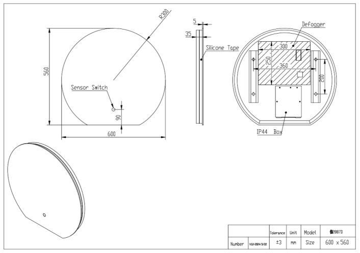Scudo Alba LED Mirror, 600 x 560mm