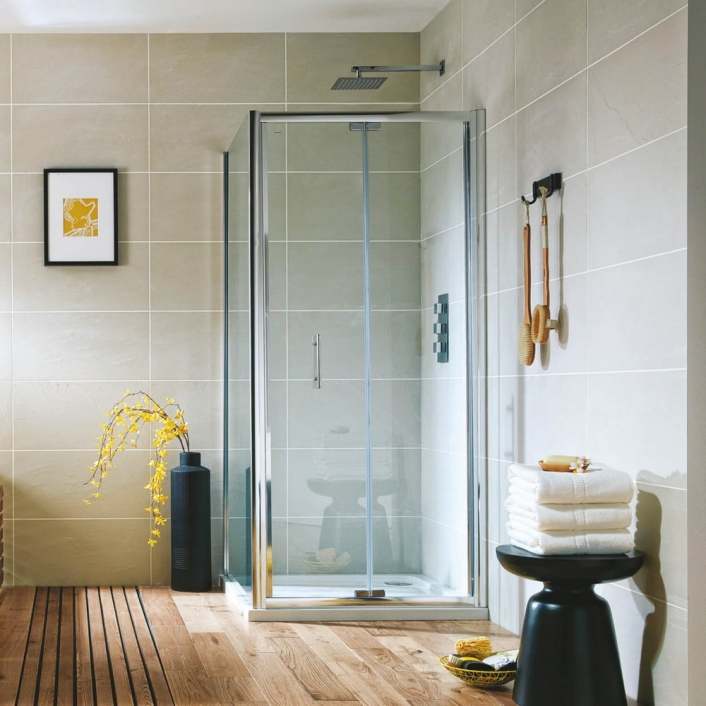Scudo S6 Bifold Semi-Frameless Shower Door, 6mm, Chrome — 760mm