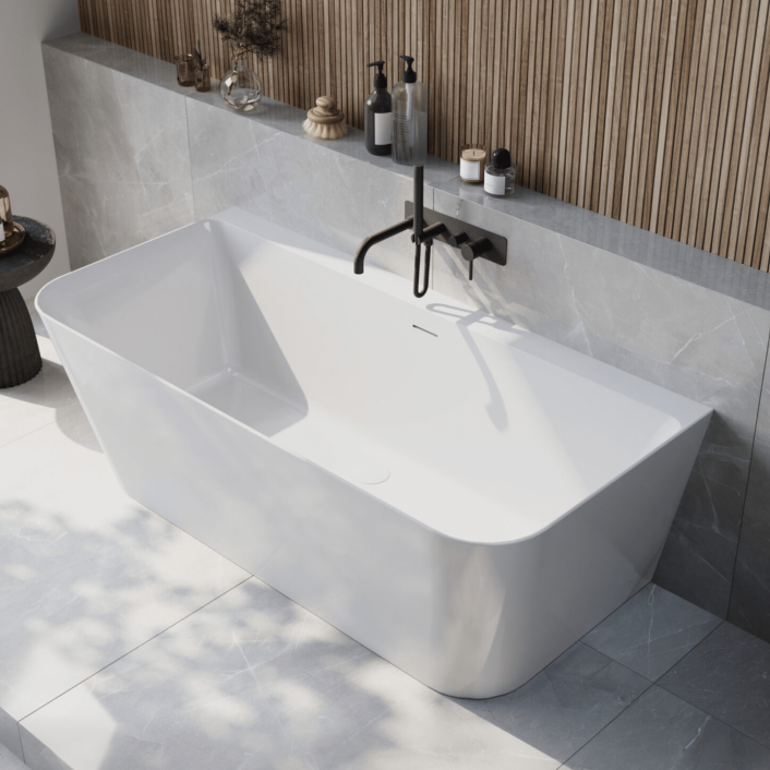 Scudo Porto Back to Wall Bath, White — 1700 x 800mm