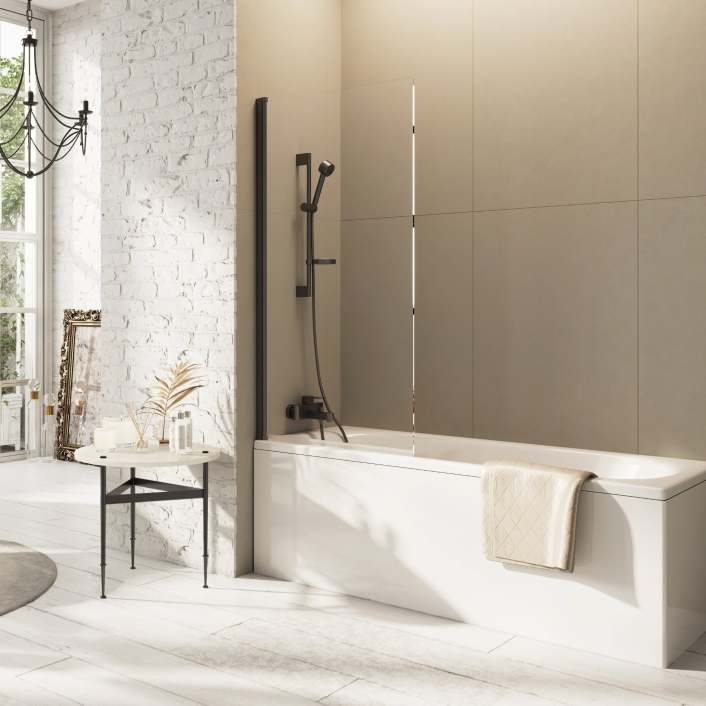 Scudo Thalia Single Panel Bath Screen, 8mm, Black
