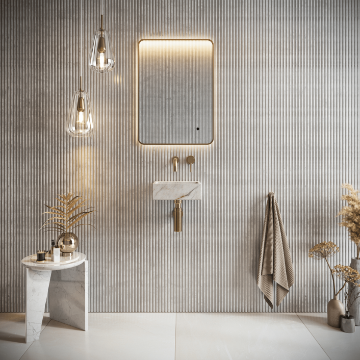 Scudo Élan Aurelia Wall Basin – A. White Marble 300x250x100mm