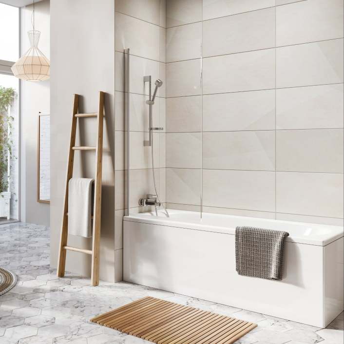 Scudo Thalia Single Panel Bath Screen, 8mm, Black