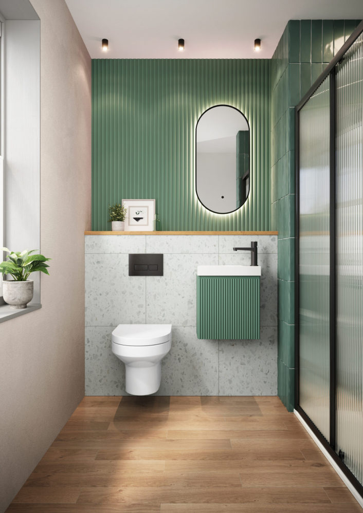 Scudo Linea Cloakroom Vanity Unit, Reed Green — 394 x 217 x 400mm